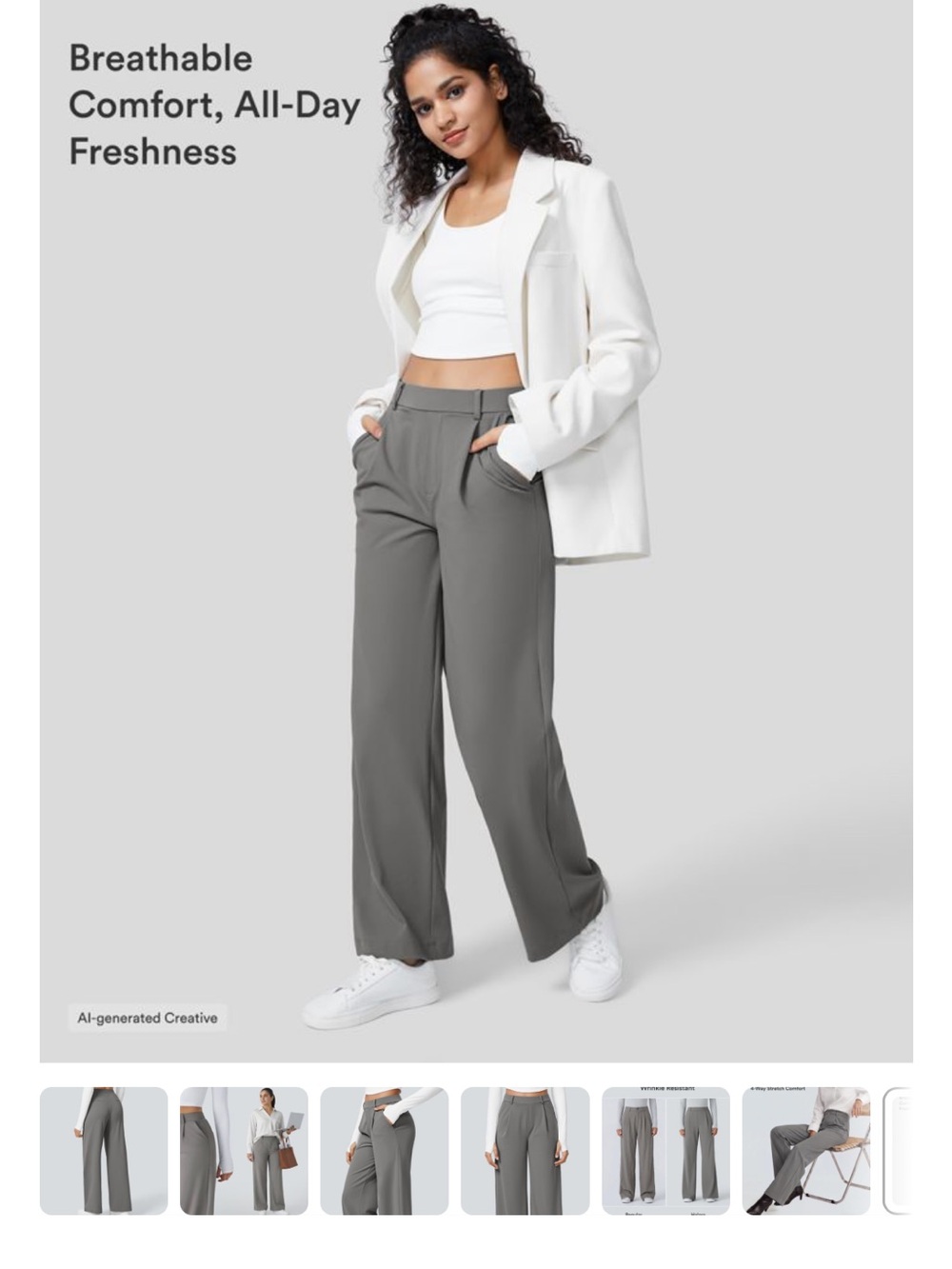 HALARA Wide-Leg Pants in Gray — Tailored High-Rise Comfort small petite